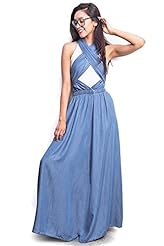 Junior Denim Bandeau Neck Wrap Elasticized   Waistline Halter Tank Maxi Dress 