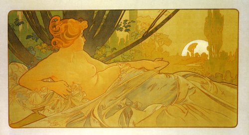 1899 Dawn and Dusk Lady Sleeping Left Side By Alphonse Mucha Was a Czech Art Nouveau Painter and Decorative Artist 12