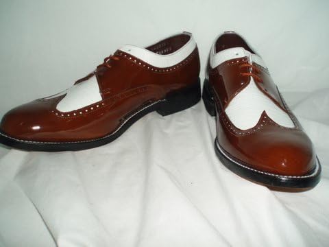 Stacy Baldwin Brown and White Wingtip Vintage Style Two Tone Spectator Leather Shoes with Leather Soles