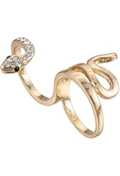 eManco Gold Plated Double Finger Crystal Punk Statement Snake Spiral Animal Ring for Women