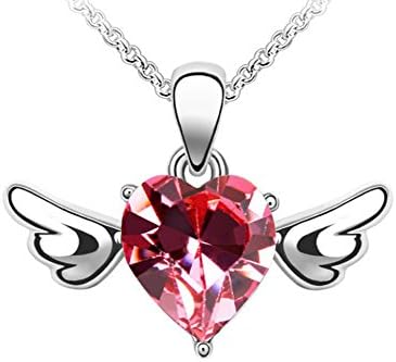 Lovely Land Angel Wings Pink Heart Australia Imported Crystal Pendant Necklace Fashion Jewelry for Women