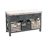 Produkt-Bild: PROVENCE Sitzbank Kommode mit 2 Schubladen und 3 Schubk&auml;sten im Antiklook Holz weiss und blau Balkon, Garten, Flur