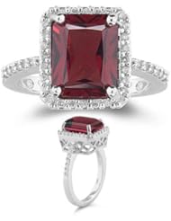 0.28 Cts Diamond & 3.50 Cts Garnet Ring in 14K White Gold