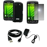 EMPIRE Black Rubberized Hard Case Cover + Mirror Screen Protector + Home Wa ....