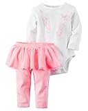 カーターズ Carter's 正規品 2016新作 長袖ボディスーツ＆チュチュ付ボーダーレギンスパンツお買得2点セット☆ピンク☆12M（75-80cm）