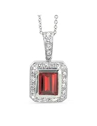 Rectagular Pendant With A Cushion Center Stone In 18K White Gold With A 0.80 ct. Genuine Garnet Center Stone.