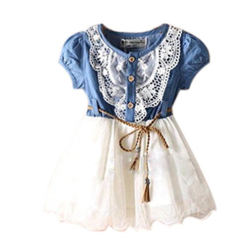 Urparcel Baby Girl Tutu Denim Dress Short Sleeve Lace Princess Party Skirts 1-6y