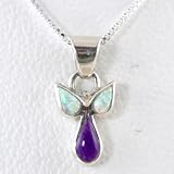 Sterling Silver, Sugilite and Opal Angel Pendant on 16' Box Chain, #8658