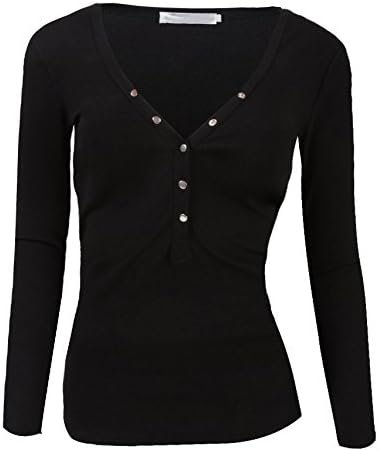 Zerdocean Women's Sexy Deep V-neck Slimming Long Sleeve T-shirt Top