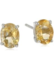 Sterling Silver Oval Citrine Earrings