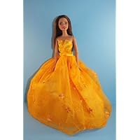 Beautiful Golden Yellow Ball Gown with Shawl Made to Fit the Barbie Doll