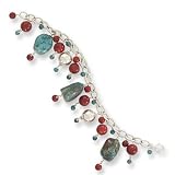.925 Silver, Turquoise & Red Coral Charm Bracelet