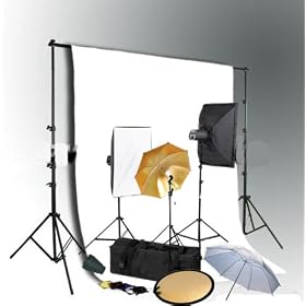 CowboyStudio Photo Studio Monolight Flash Lighting Kit - 3 Studio Flash/Strobe, 2 Softboxes, 1 Background Support System, 10' x 13' Muslin Backdrop and Carry Case