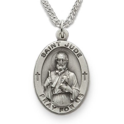 1 Sterling Silver St. Jude, Patron of Hopeless Causes, Engraved Medal on 24 chain
