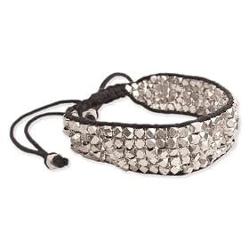 Buy Facet Silver Metal Bead Black Cord Pull Tie Bracelet by Zad Jewelry