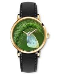 SPRAWL Aanalog Fashion Series Gold Ladies Watches of Genuine Black Leather Strap,Unique Wrist Watch for Women Girls Designed with Butterfly on a a branch