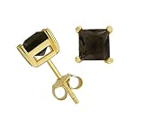 Gold Overlay Sterling Silver 6mm Square-Cut Smoky Earrings
