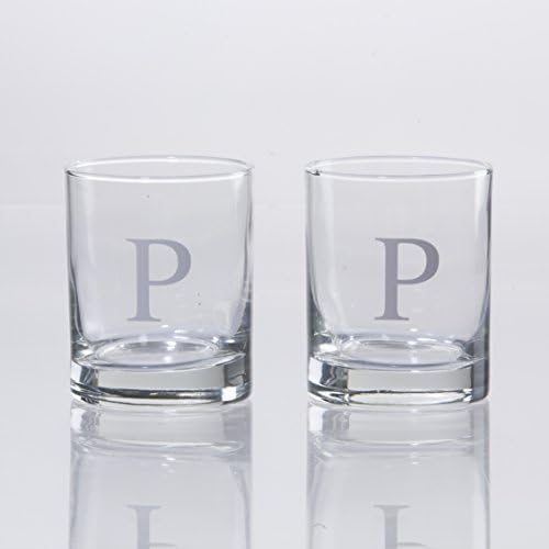 Morning Fog Studios Personalized Scotch Whiskey Glasses Set of 2, Old Fashioned Barware Glassware with Sandblasted Monograms, 12.5 oz Capacity Each (P)