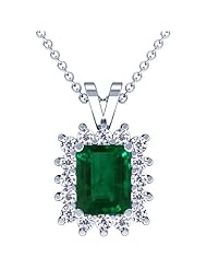 Platinum Emerald Cut Emerald And Round Diamond Pendant