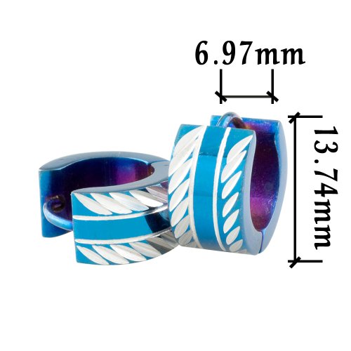 Blue Side Stainless Steel Mens Hoop Earrings