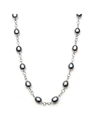 Sterling Silver 18" Necklace with 8-9mm Oval Dyed Black Freshwater Pearls