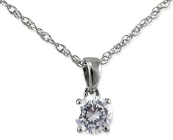 Sterling Silver 0.75 CTW Round CZ Solitaire Pendant on 18" Chain