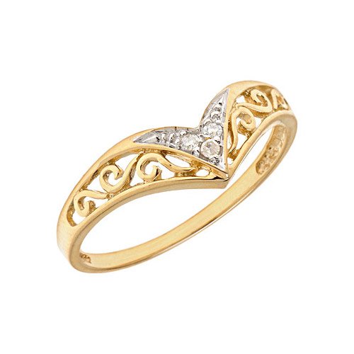 14K Yellow Gold Diamond Chevron Ring