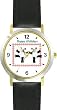 Two Panda Bears in Snowflake Border - JP - WATCHBUDDY&reg; DELUXE TWO-TONE THEME WATCH - Arabic Numbers - Black Leather Strap-Size-Large ( Men's Size or Jumbo Women's Size )