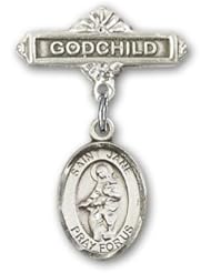 Sterling Silver Baby Badge with St. Jane of Valois Charm and Godchild Badge Pin