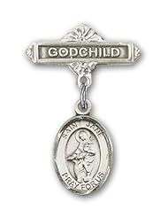 Sterling Silver Baby Badge with St. Jane of Valois Charm and Godchild Badge Pin
