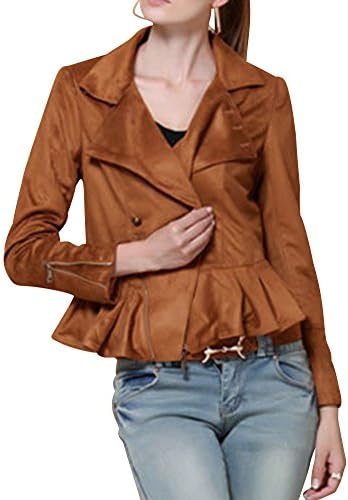 IDNS Women's Fashion Slim Fit Winter Punker Style Cropped Jackets XL Brown