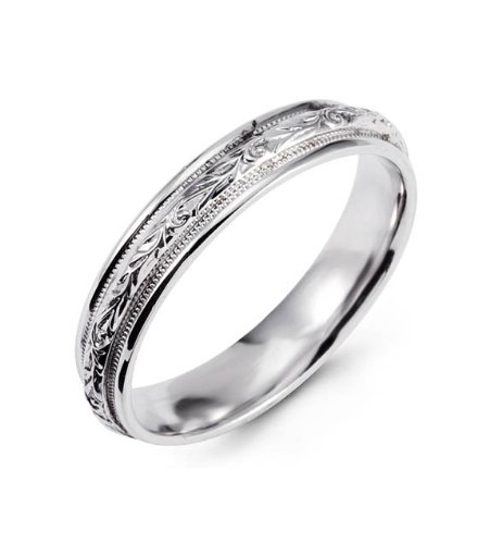 Milgrain Scrolled Polished 14k White Gold Wedding Band
