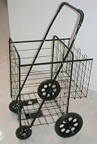 Jumbo Folding Cart with Double Basket (BLACK)-can carry 150 lbs-Cart Size: 41.75"h x 24"w x 21"d