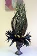 Dried Yarrow and Feathers Cast Iron Metal Urn Floral Arrangement