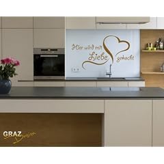 Wandtattoo Spruch Hier wird mit Liebe gekocht, in 35 Farben erh�ltlich 105x57cm Schwarz
