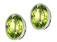 3.00 cttw 14k White Gold Checkerboard Cut Genuine Oval Peridot Earring Studs in 14k White Gold