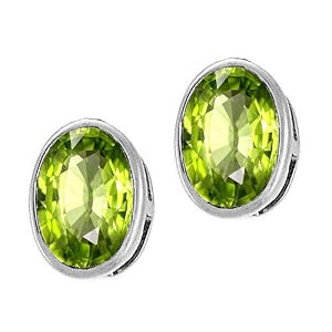 3.00 cttw 14k White Gold Checkerboard Cut Genuine Oval Peridot Earring Studs... by