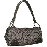 Brown Patchwork Signature Stripe Top Handle Pouch Handbag