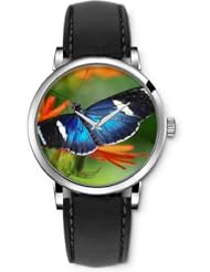SPRAWL Aanalog Fashion Series Silver Ladies Watches of Genuine Black Leather Strap,Unique Wrist Watch for Women Girls Designed with Blue Butterfly