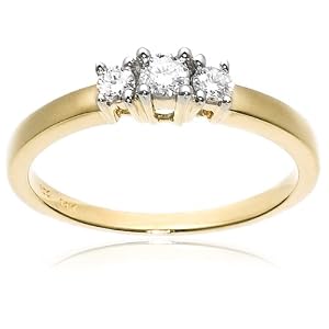 14k Yellow Gold Round 3-Stone Diamond Ring (1/4 cttw, I-J Color, I1-I2 Clarity)