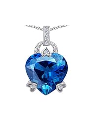 Original Star K (tm) Large Lock Love Heart Pendant with 13mm Heart Shape Simulated Blue Topaz in 925 Sterling Silver