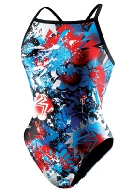 Speedo Women's Kapow Axcel Back Swimsuit - 2009 - Navy/Red - 38