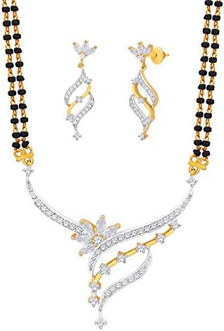 Viyari Izna Cubic Zirconia Love Holy Thread Indian Mangalsutra 16 Inch Goldtone Necklace Earrings Set