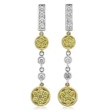 18k Gold White and Yellow Diamond Circle Drop Earrings (GH, SI, 0.88 carat)
