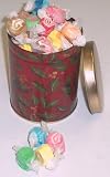Gourmet Food : Scott's Cakes Assorted Nougat Salt Water Taffy in a Holly Can