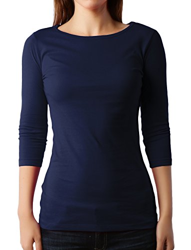 RubyK PREMIUM Womens Fitted 3/4 Sleeve Boat Neck Soft Jersey Top