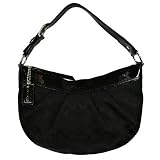 COACH SIGNATURE PLEATED MEDIUM HOBO HANDBAG BLACK PATENT LEATHER/BLACK 13740
