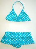 Girls 2 PC Skirtini Bikini Turq/WhiteHearts Two-Piece Swimsuit by In Gear. Sizes 4/5 to 14/16.