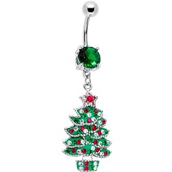 Emerald Green Gem Holiday Christmas Tree Belly Ring