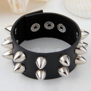 Metal Punk Cone Stud Rivet Leather Bangle Cuff Bracelet Wristband Men